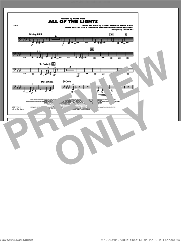 All Of The Lights sheet music for marching band (tuba) by Kanye West and Tim Waters, intermediate skill level