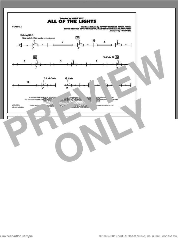 All Of The Lights sheet music for marching band (cymbals) by Kanye West and Tim Waters, intermediate skill level