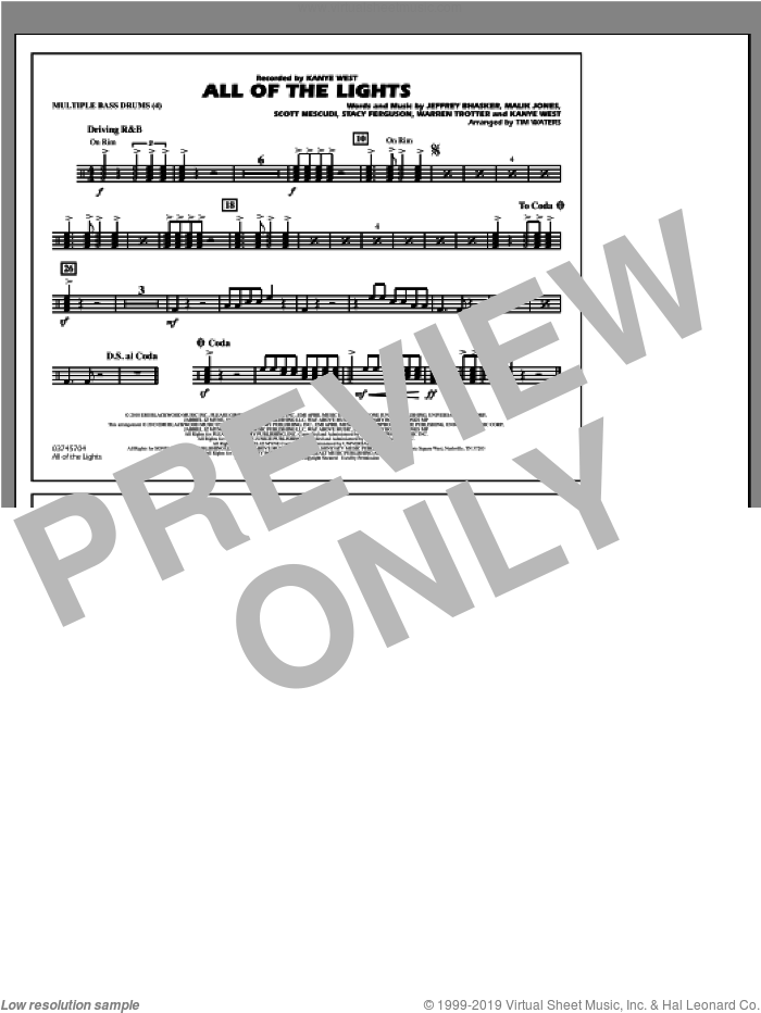 All Of The Lights sheet music for marching band (multiple bass drums) by Kanye West and Tim Waters, intermediate skill level