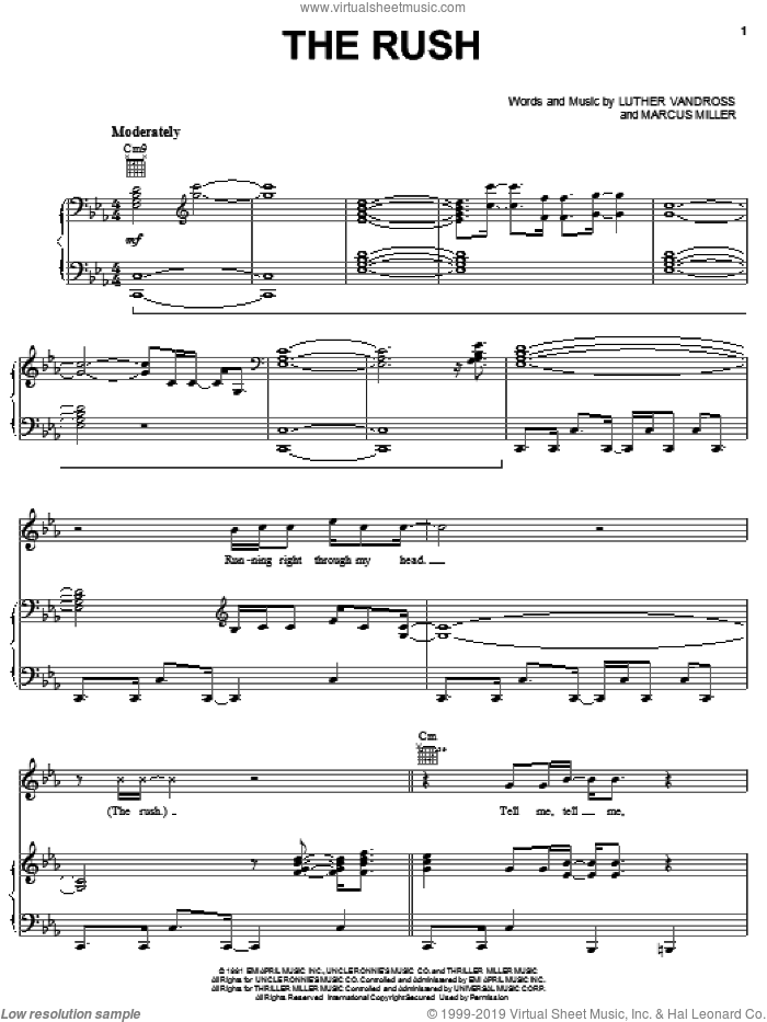 The Rush sheet music for voice, piano or guitar by Luther Vandross and Marcus Miller, intermediate skill level