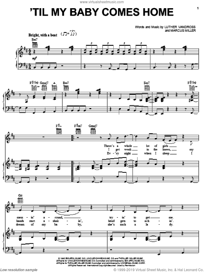 'Til My Baby Comes Home sheet music for voice, piano or guitar by Luther Vandross and Marcus Miller, intermediate skill level