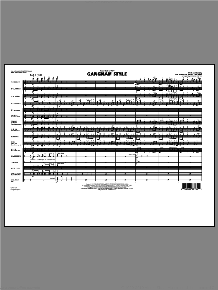 Gangnam Style (COMPLETE) sheet music for marching band by Michael Brown and PSY, intermediate skill level