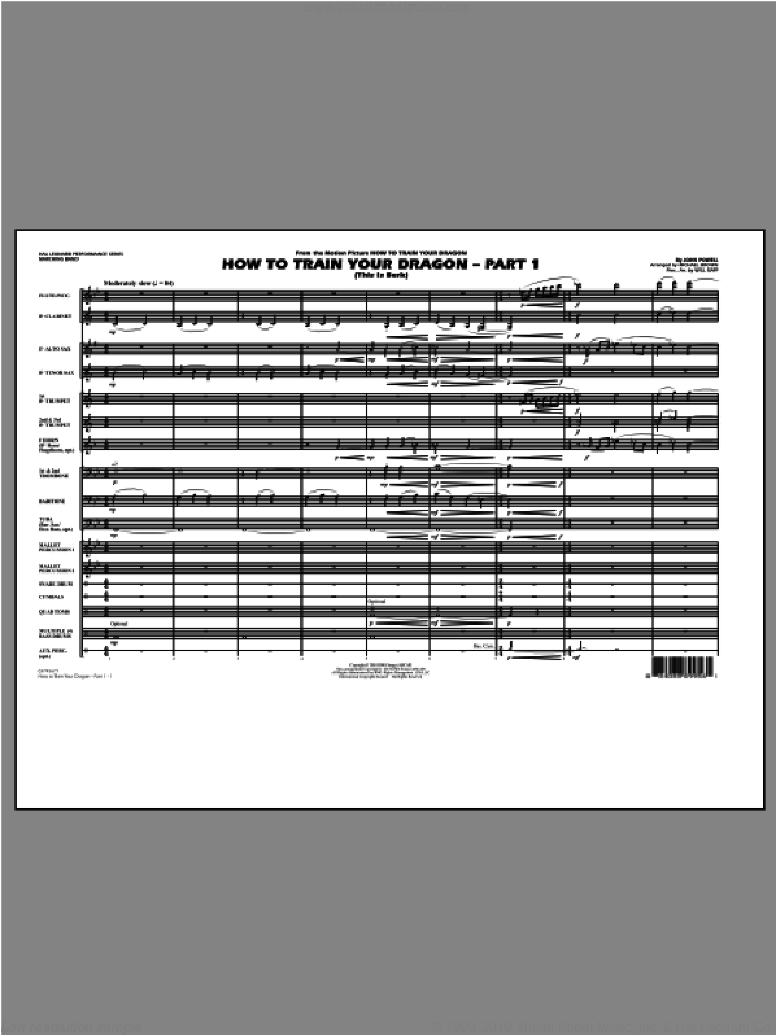 How To Train Your Dragon Part 1 (COMPLETE) sheet music for marching band by Michael Brown and John Powell, intermediate skill level