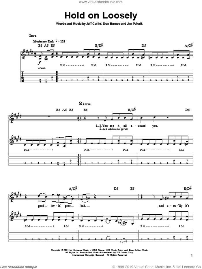 Hold On Loosely sheet music for guitar (tablature, play-along) by 38 Special, Don Barnes, James Michael Peterik and Jeff Carlisi, intermediate skill level