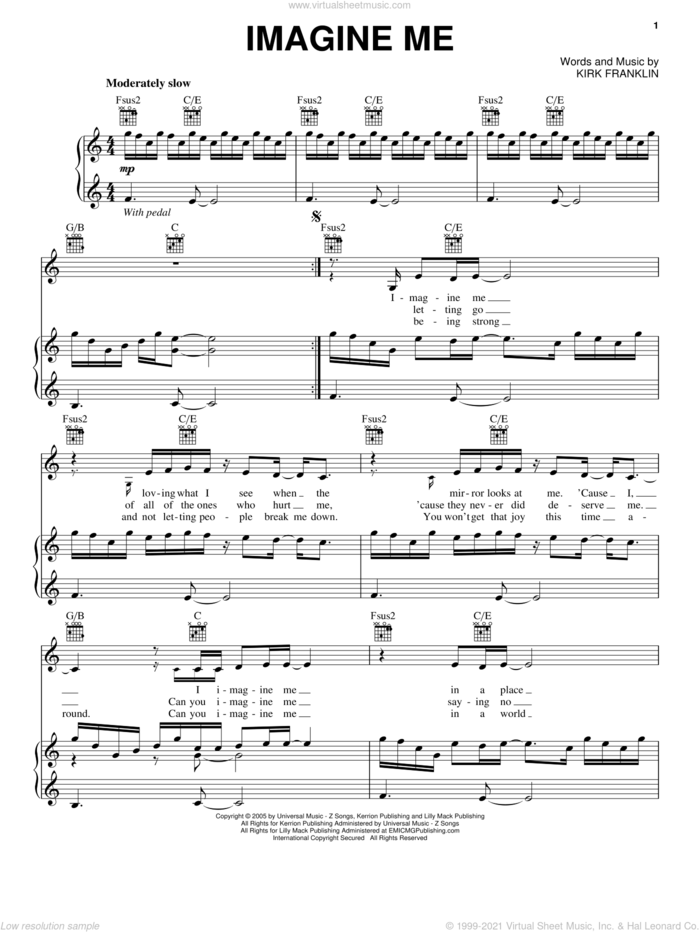 Imagine Me sheet music for voice, piano or guitar by Kirk Franklin, intermediate skill level