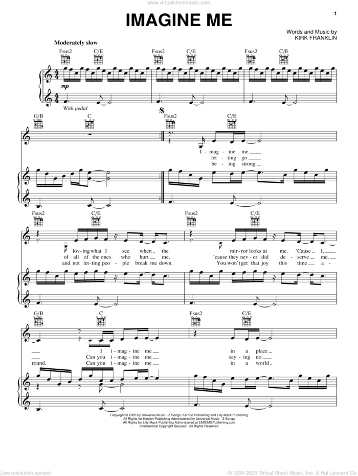 Imagine Me sheet music for voice, piano or guitar by Kirk Franklin, intermediate skill level