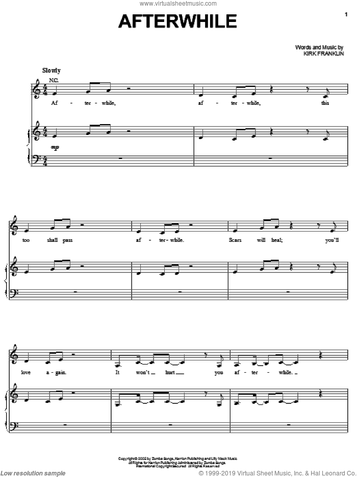Afterwhile sheet music for voice, piano or guitar by Kirk Franklin, intermediate skill level