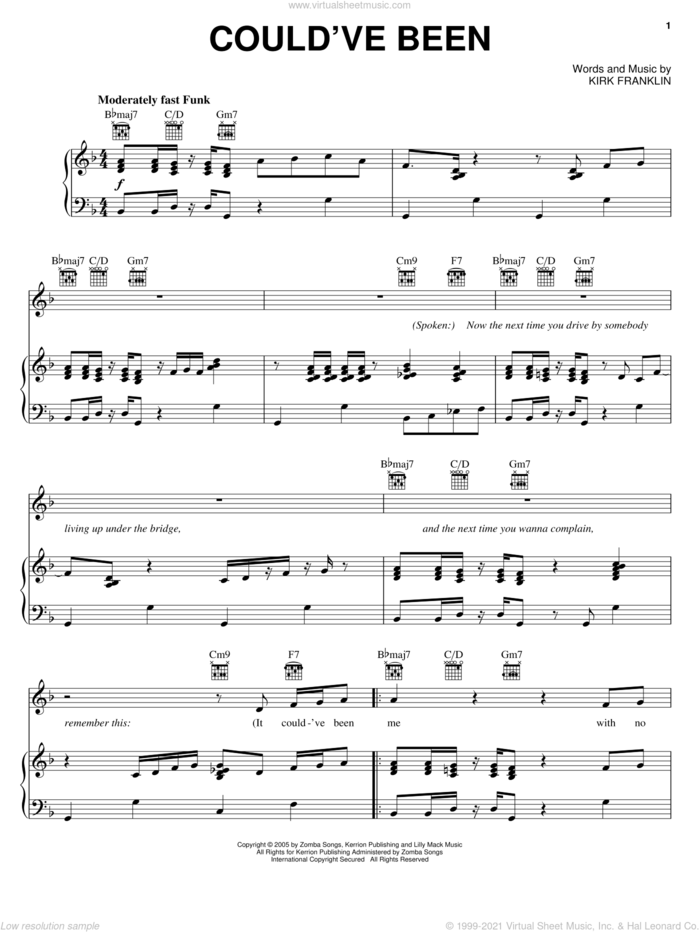 Could've Been sheet music for voice, piano or guitar by Kirk Franklin, intermediate skill level