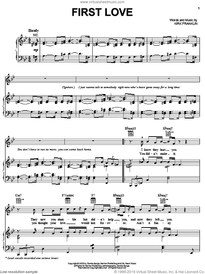First Love sheet music for voice, piano or guitar by Kirk Franklin, intermediate skill level