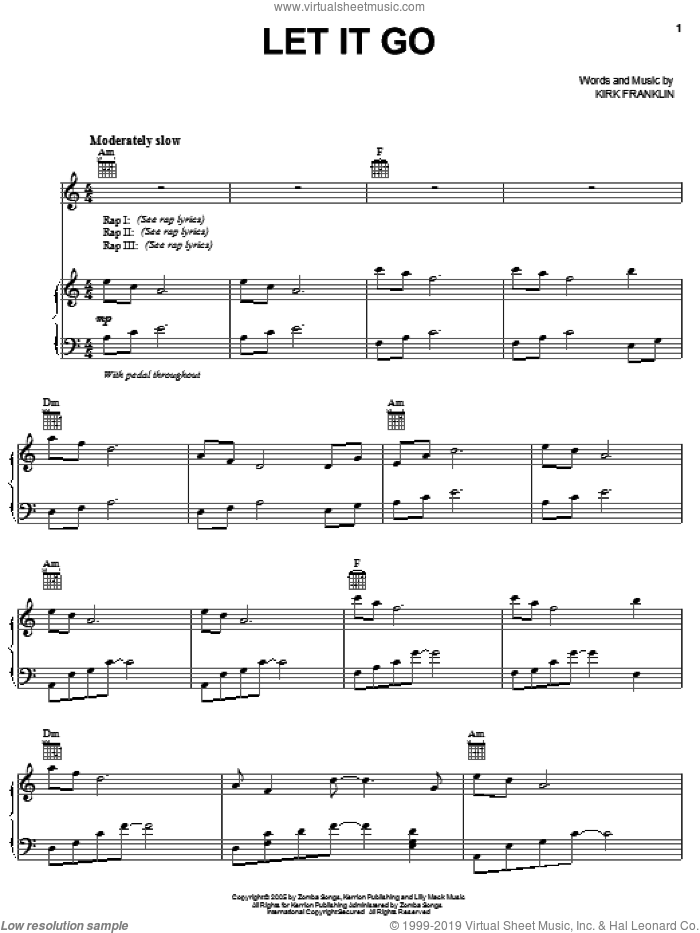 Let It Go sheet music for voice, piano or guitar by Kirk Franklin, intermediate skill level