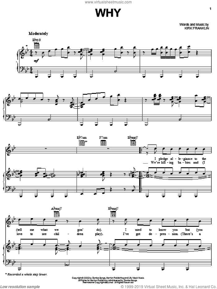 Why sheet music for voice, piano or guitar by Kirk Franklin, intermediate skill level