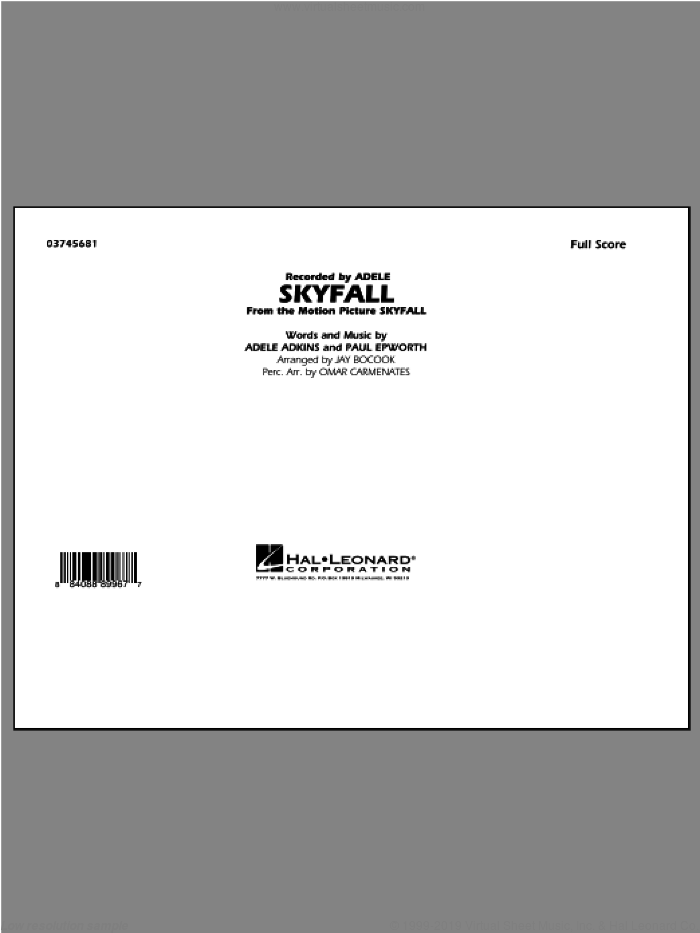 Skyfall (COMPLETE) sheet music for marching band by Adele and Jay Bocook, intermediate skill level