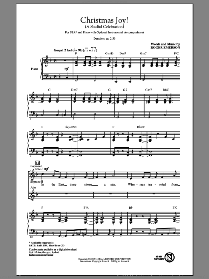 Christmas Joy! (A Soulful Celebration) sheet music for choir (SSA: soprano, alto) by Roger Emerson, intermediate skill level