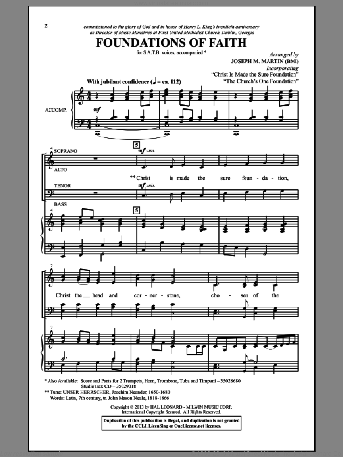 Foundations Of Faith sheet music for choir (SATB: soprano, alto, tenor, bass) by Joseph M. Martin, intermediate skill level