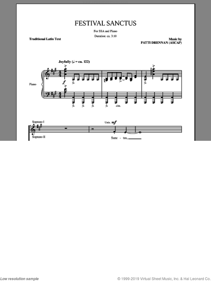 Festival Sanctus sheet music for choir (SSA: soprano, alto) by Patti Drennan, intermediate skill level