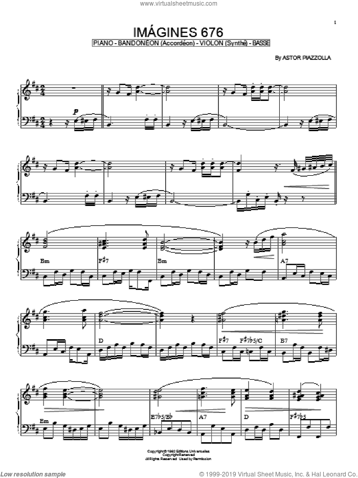 Imagines 676 sheet music for piano solo by Astor Piazzolla, intermediate skill level