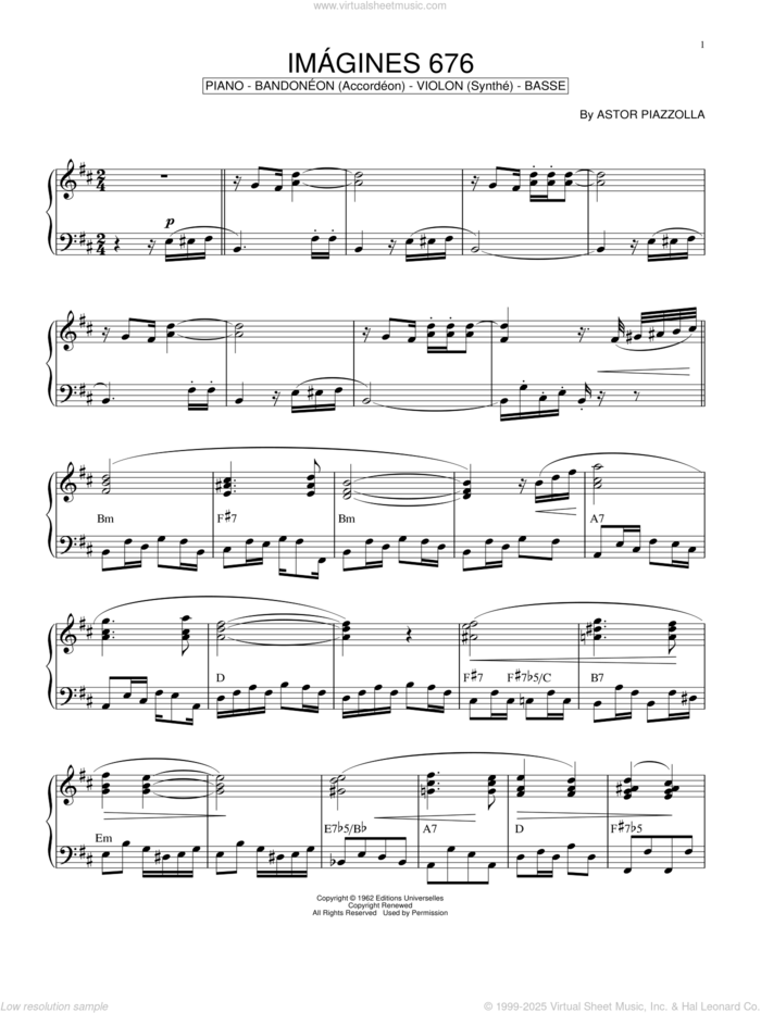 Imagines 676 sheet music for piano solo by Astor Piazzolla, intermediate skill level