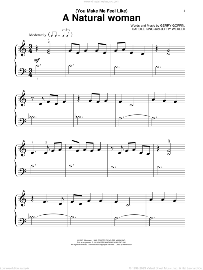 (You Make Me Feel Like) A Natural Woman sheet music for piano solo by Carole King and Mary J. Blige, beginner skill level