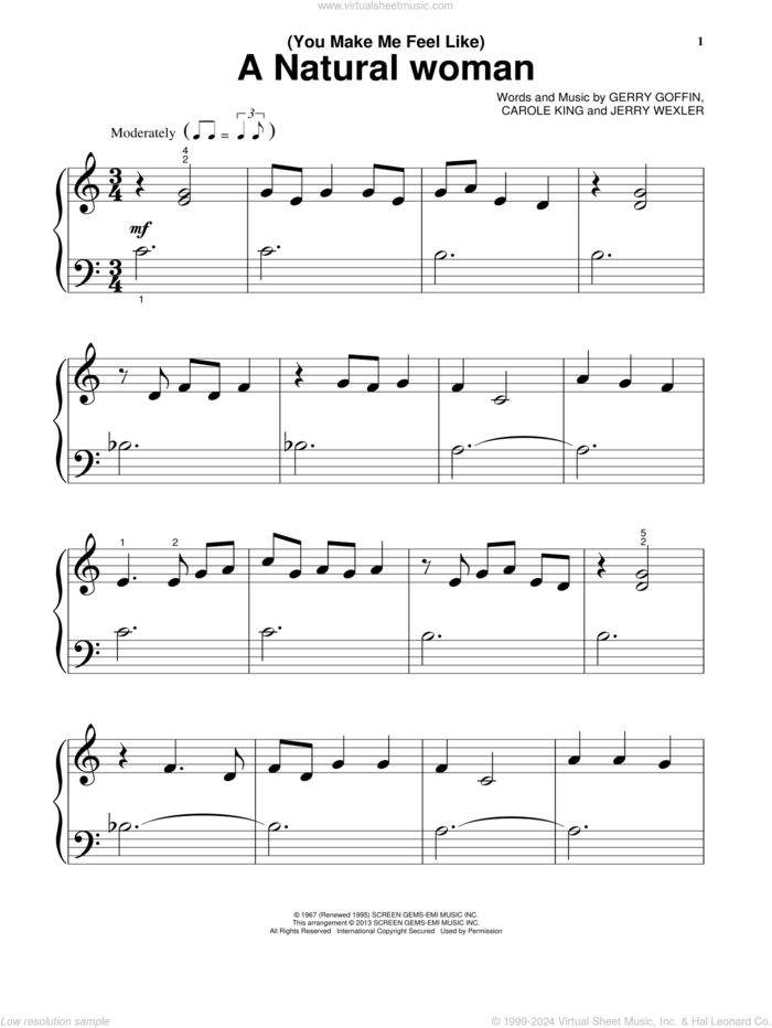 (You Make Me Feel Like) A Natural Woman sheet music for piano solo by Carole King and Mary J. Blige, beginner skill level