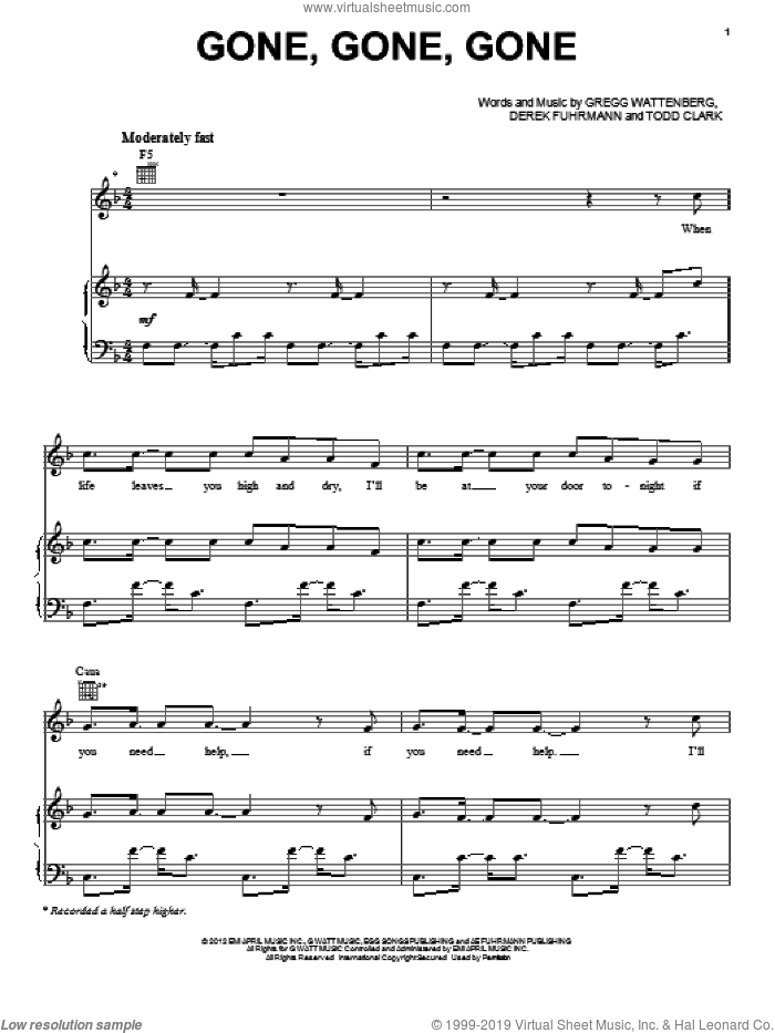 Gone, Gone, Gone sheet music for voice, piano or guitar by Phillip Phillips, intermediate skill level