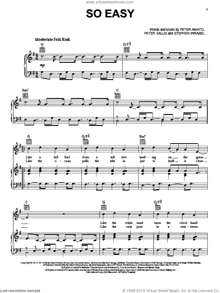 So Easy sheet music for voice, piano or guitar by Phillip Phillips, intermediate skill level