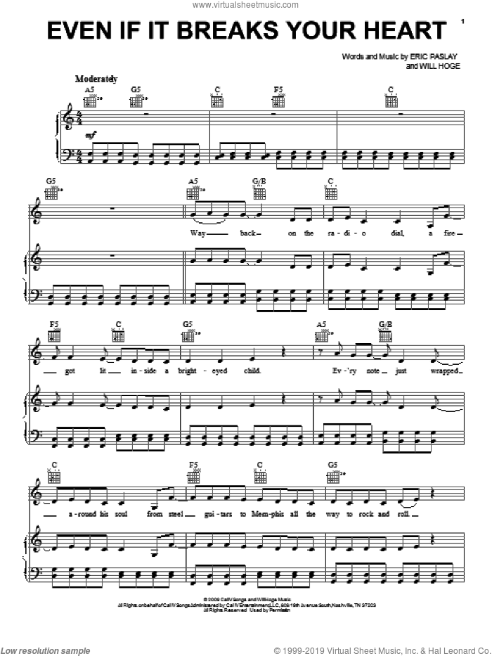 Even If It Breaks Your Heart sheet music for voice, piano or guitar by Eli Young Band, intermediate skill level