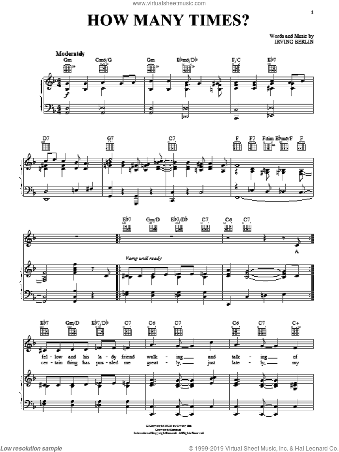 How Many Times? sheet music for voice, piano or guitar by Irving Berlin, wedding score, intermediate skill level