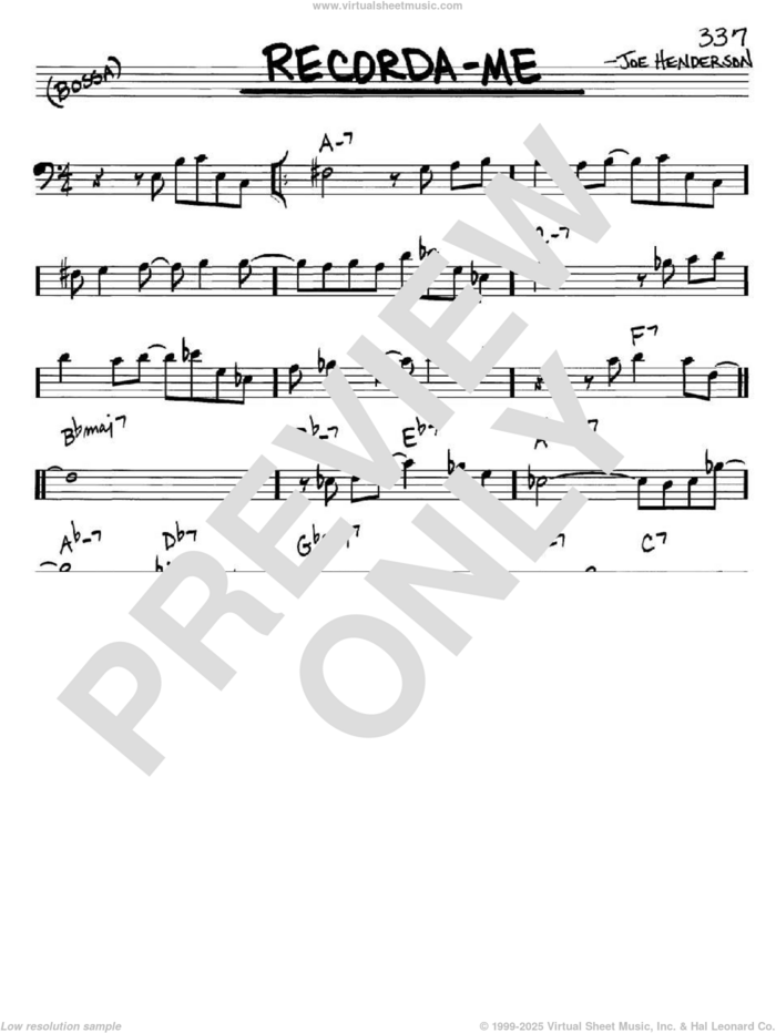 Recorda Me sheet music for voice and other instruments (bass clef) by Joe Henderson, intermediate skill level