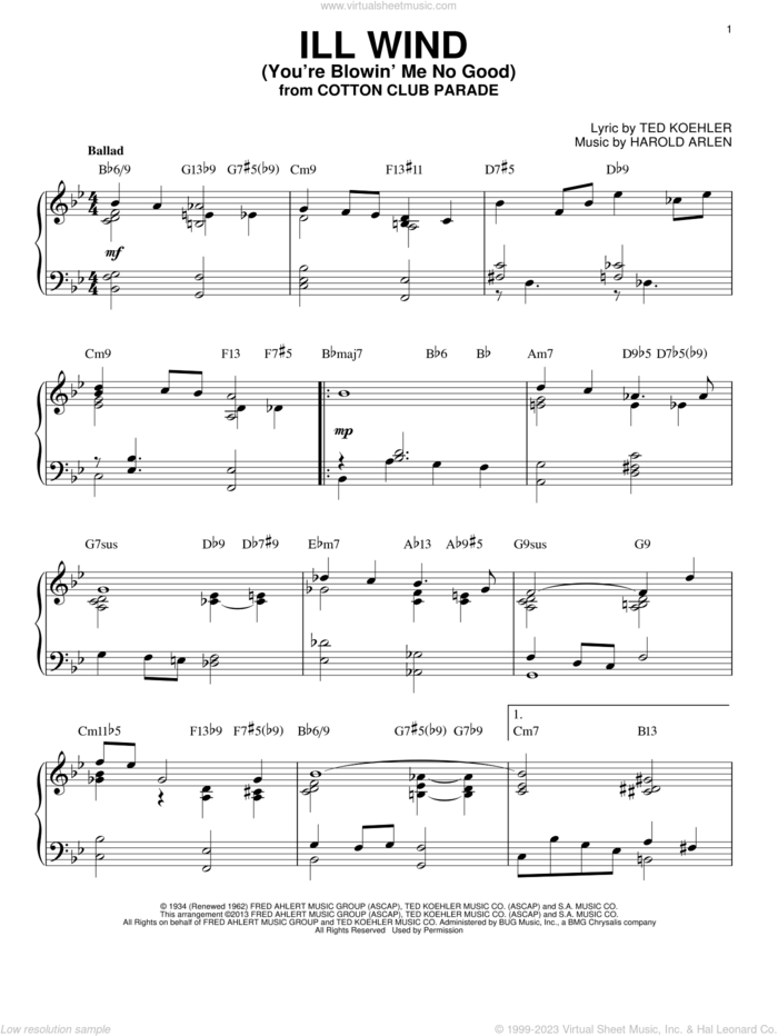 Ill Wind (You're Blowin' Me No Good) [Jazz version] (arr. Brent Edstrom) sheet music for piano solo by Ted Koehler and Harold Arlen, intermediate skill level