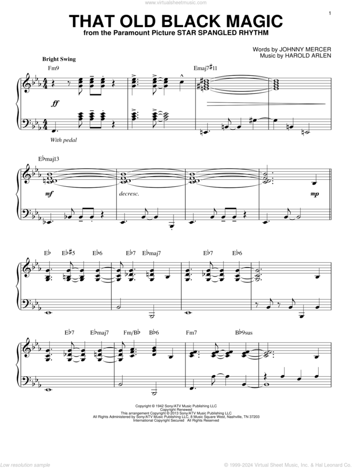 That Old Black Magic [Jazz version] (arr. Brent Edstrom) sheet music for piano solo by Johnny Mercer and Harold Arlen, intermediate skill level