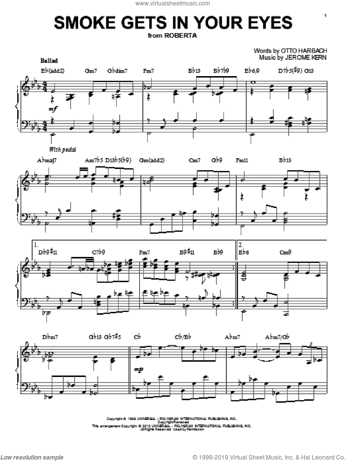 Smoke Gets In Your Eyes [Jazz version] (arr. Brent Edstrom) sheet music for piano solo by The Platters, Jerome Kern and Otto Harbach, intermediate skill level