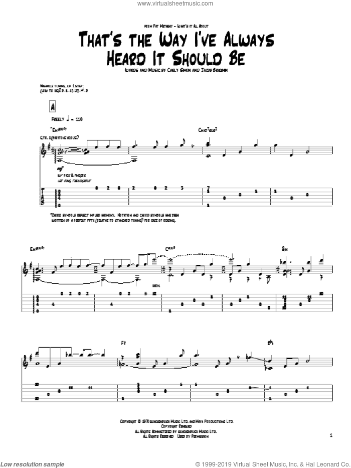 That's The Way I've Always Heard It Should Be sheet music for guitar (tablature) by Pat Metheny, Carly Simon and Jacob Brackman, intermediate skill level