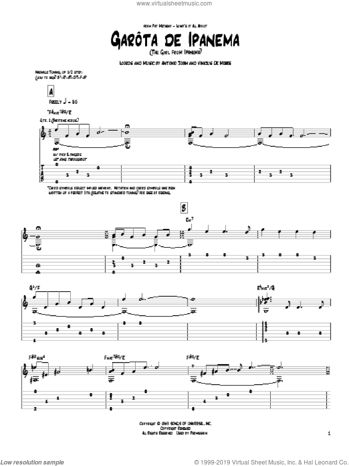Garota De Ipanema sheet music for guitar (tablature) by Pat Metheny, intermediate skill level