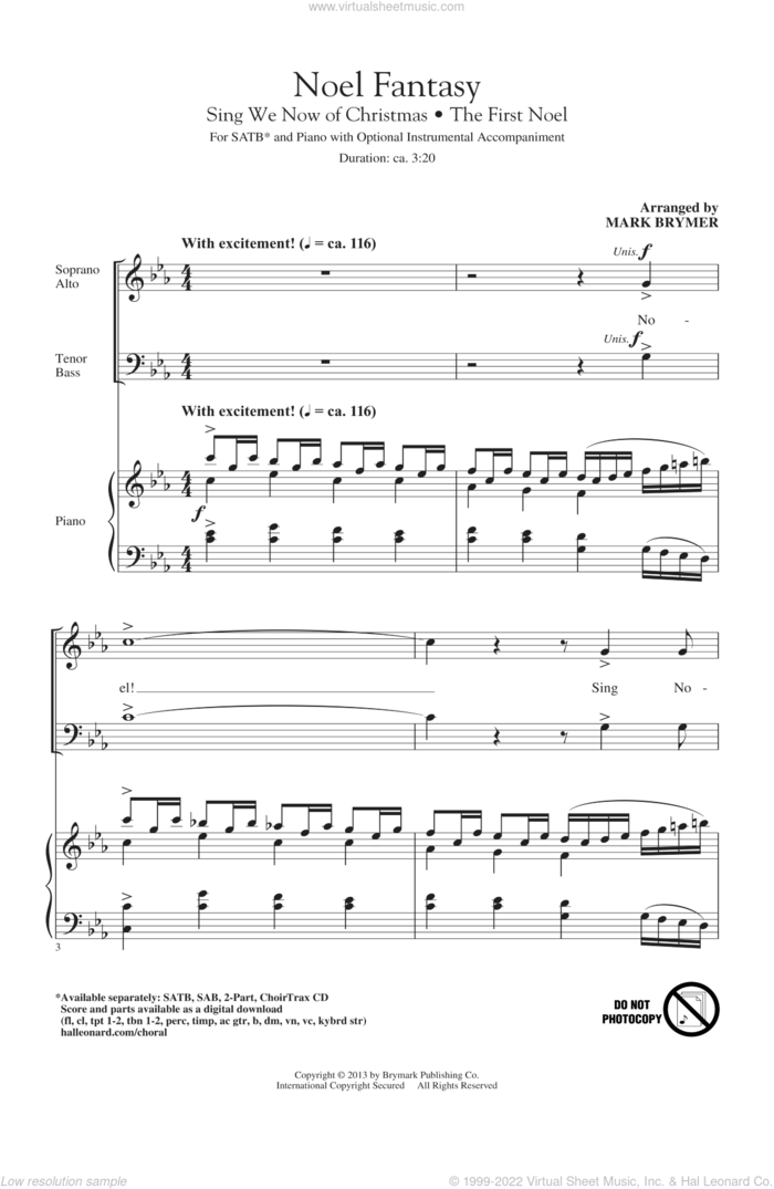 Noel Fantasy sheet music for choir (SATB: soprano, alto, tenor, bass) by Mark Brymer, intermediate skill level