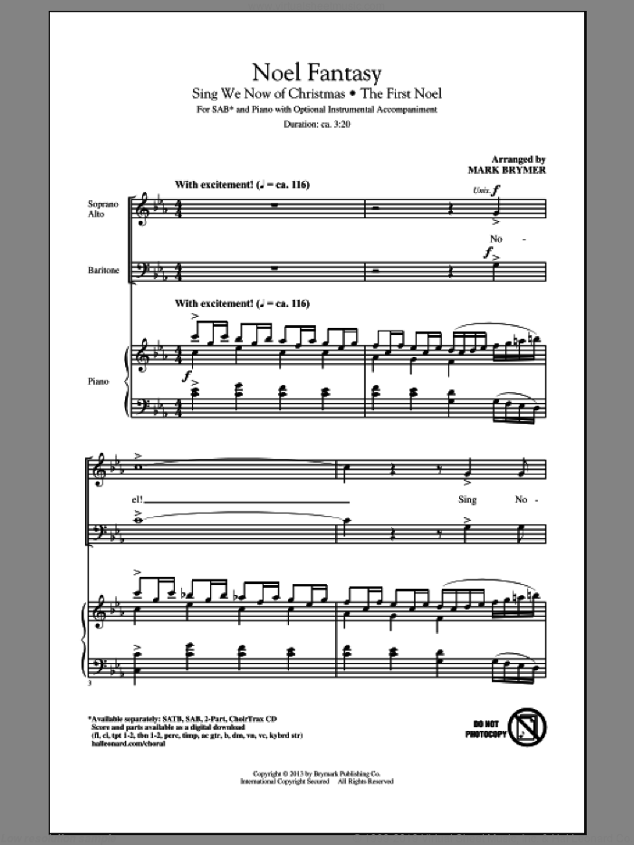 Noel Fantasy sheet music for choir (SAB: soprano, alto, bass) by Mark Brymer, intermediate skill level