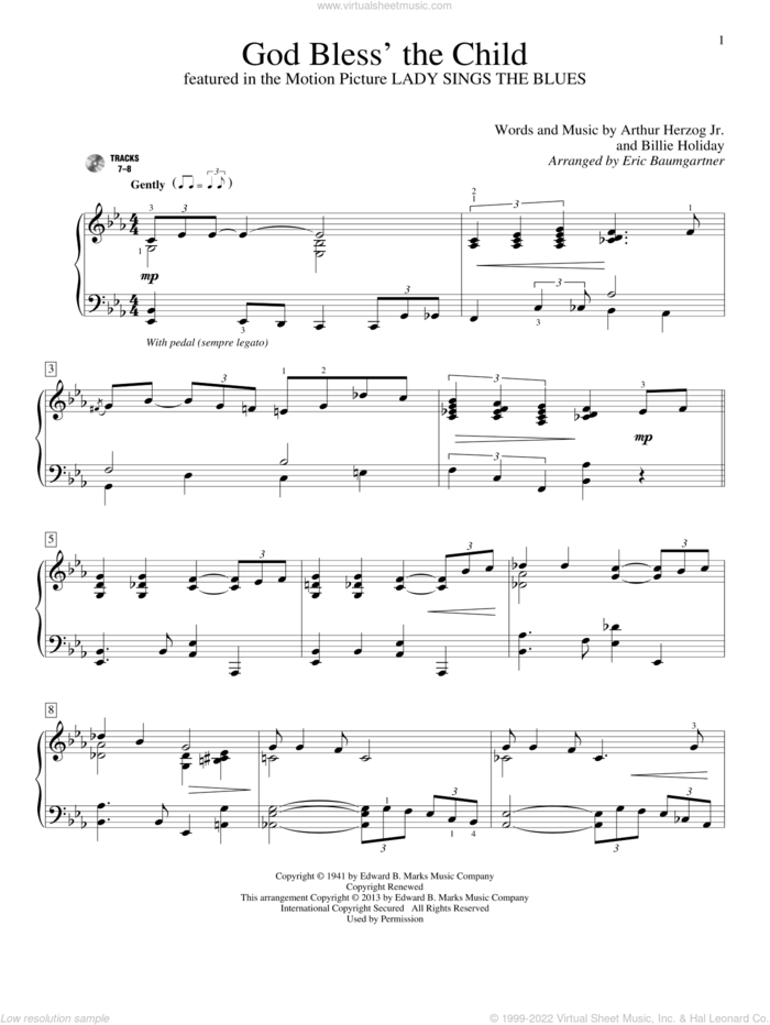 God Bless' The Child sheet music for piano solo (elementary) by Eric Baumgartner, beginner piano (elementary)