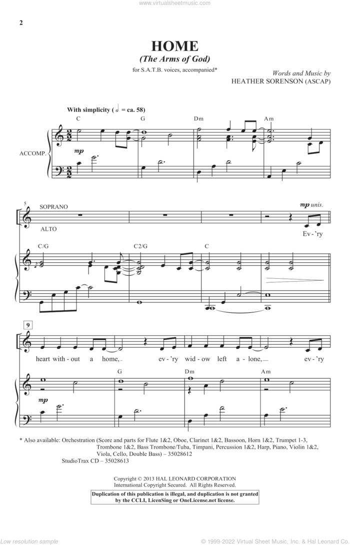 Home (The Arms Of God) sheet music for choir (SATB: soprano, alto, tenor, bass) by Heather Sorenson, intermediate skill level
