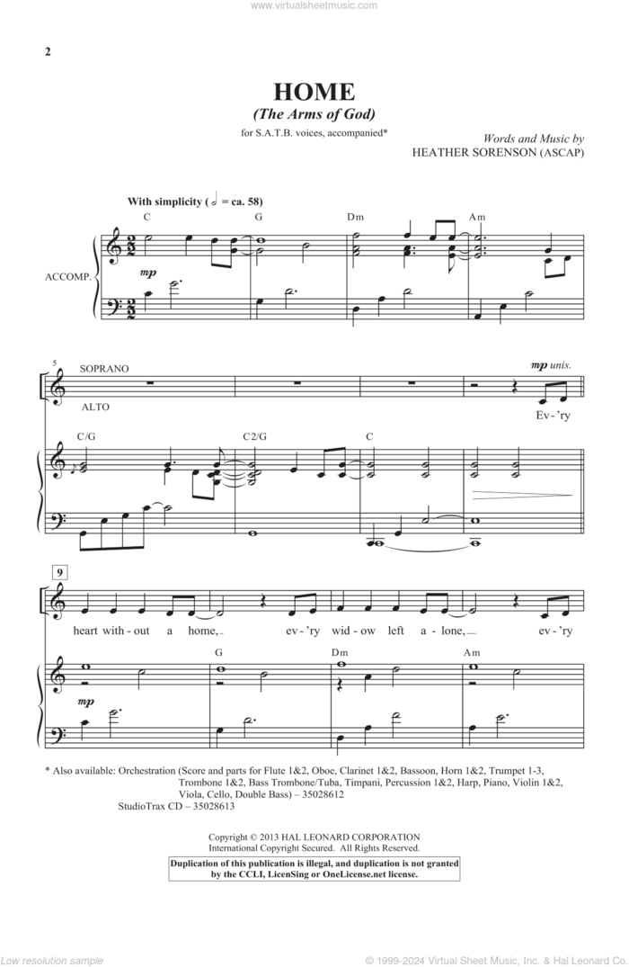 Home (The Arms Of God) sheet music for choir (SATB: soprano, alto, tenor, bass) by Heather Sorenson, intermediate skill level