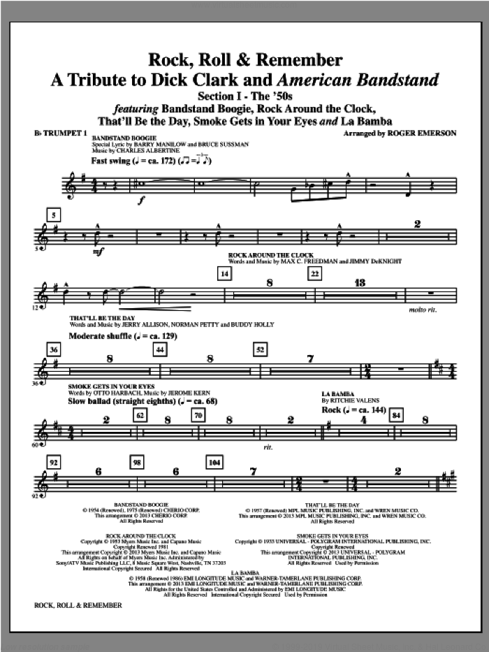 Rock, Roll and Remember (complete set of parts) sheet music for orchestra/band by Roger Emerson, intermediate skill level