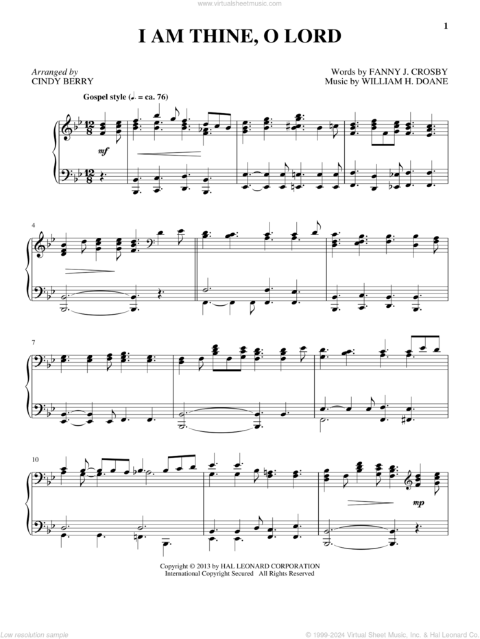 I Am Thine, O Lord sheet music for piano solo by Cindy Berry, intermediate skill level