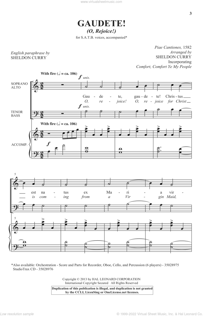 Gaudete! (O, Rejoice!) sheet music for choir (SATB: soprano, alto, tenor, bass) by Sheldon Curry, intermediate skill level