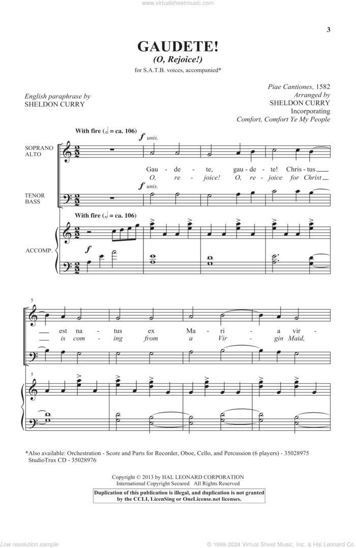 Gaudete! (O, Rejoice!) sheet music for choir (SATB: soprano, alto, tenor, bass) by Sheldon Curry, intermediate skill level