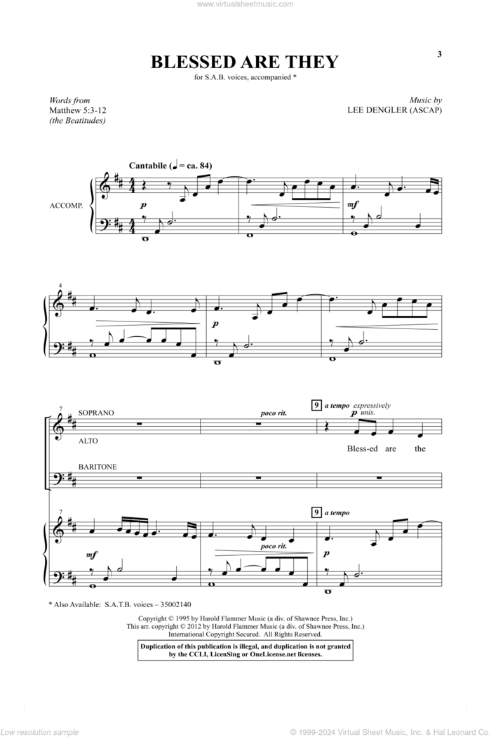 Blessed Are They sheet music for choir (SAB: soprano, alto, bass) by Lee Dengler, intermediate skill level