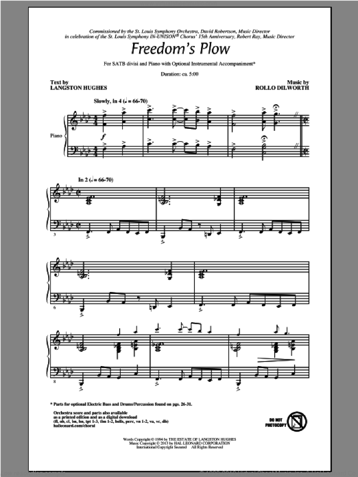 Freedom's Plow sheet music for choir (SATB: soprano, alto, tenor, bass) by Rollo Dilworth, intermediate skill level