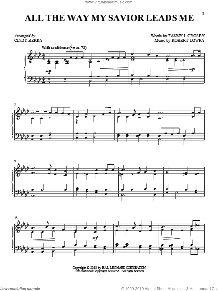 All The Way My Savior Leads Me sheet music for piano solo by Cindy Berry, intermediate skill level