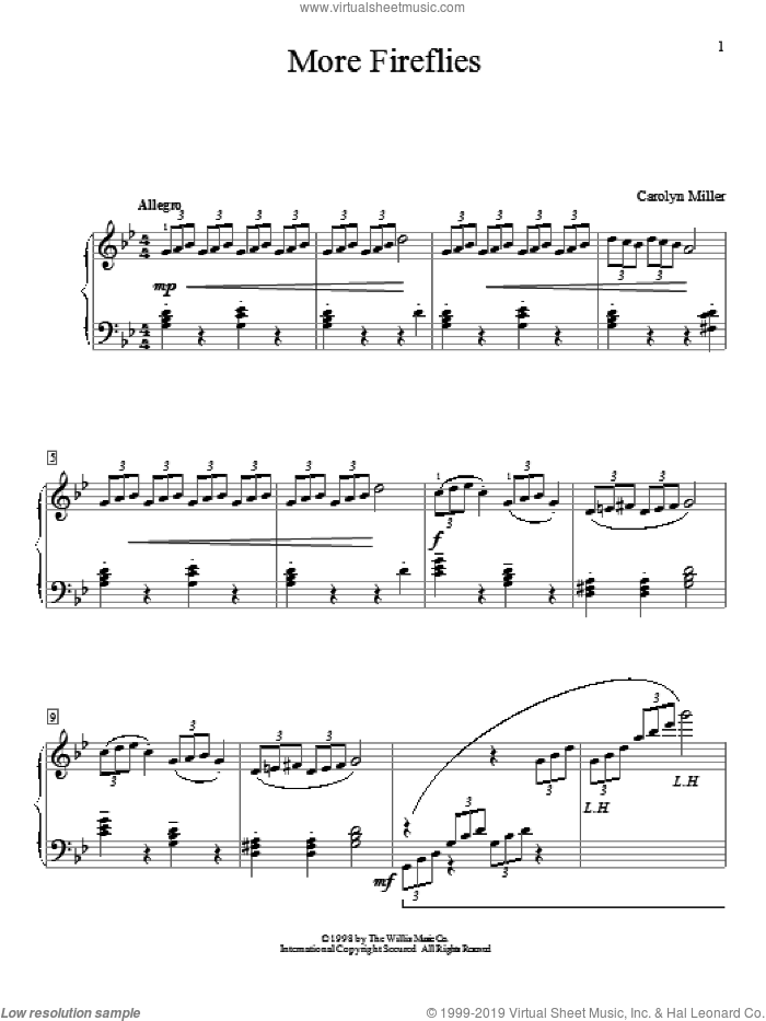 More Fireflies sheet music for piano solo (elementary) by Carolyn Miller, classical score, beginner piano (elementary)