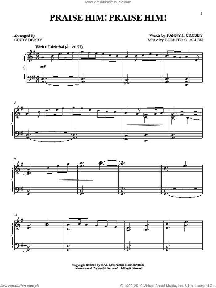 Praise Him! Praise Him! sheet music for piano solo by Cindy Berry, intermediate skill level