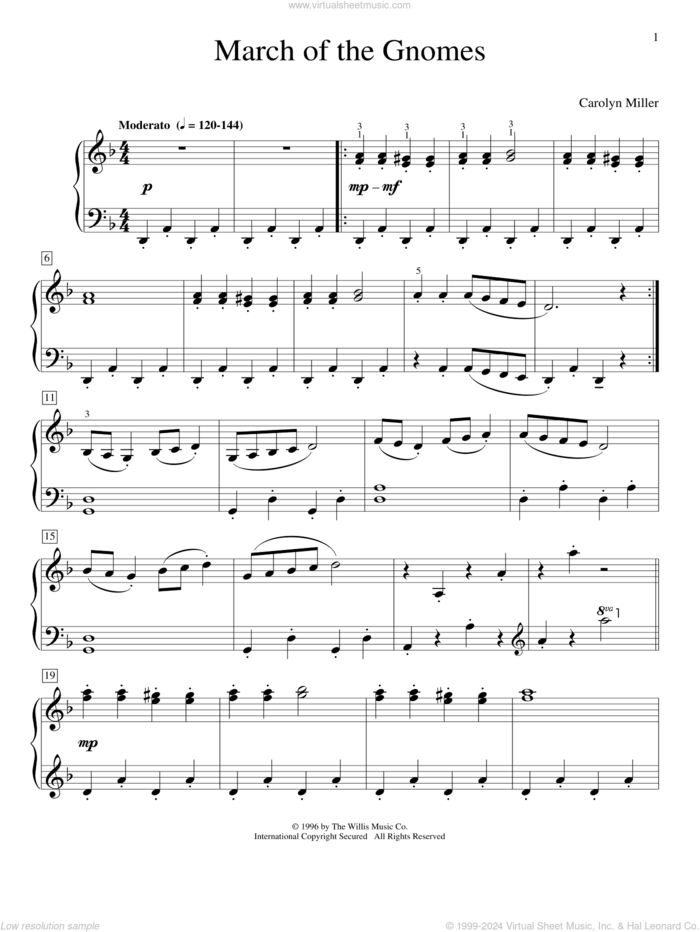 March Of The Gnomes sheet music for piano solo (elementary) by Carolyn Miller, classical score, beginner piano (elementary)