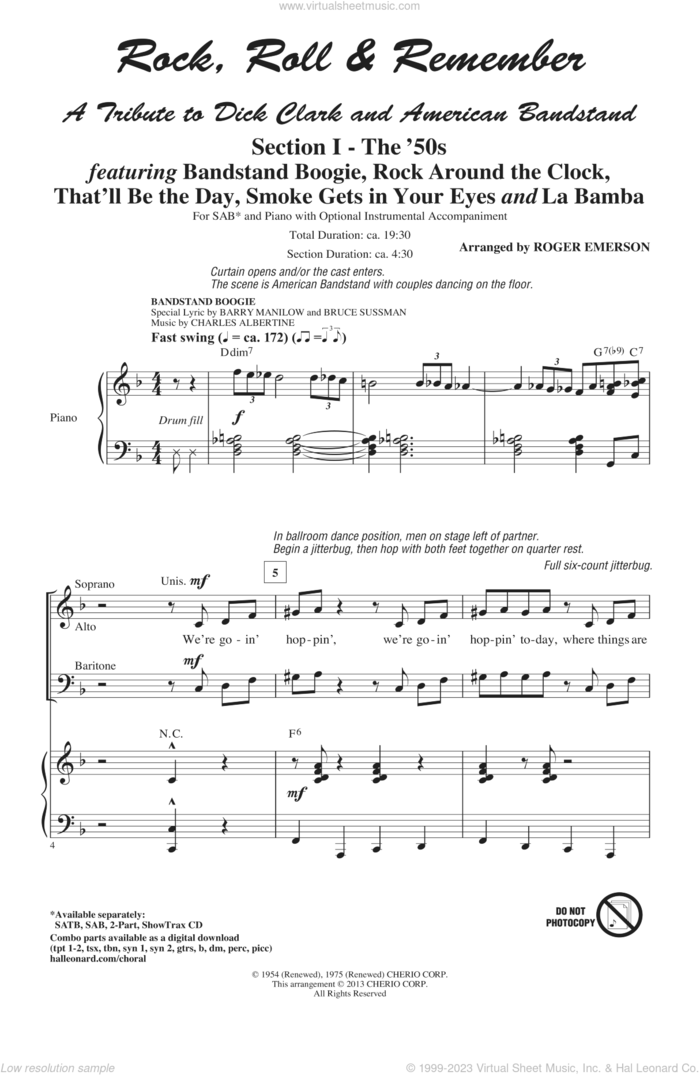 Rock, Roll and Remember: A Tribute To Dick Clark and American Bandstand (Medley) sheet music for choir (SAB: soprano, alto, bass) by Roger Emerson and Glee Cast, intermediate skill level