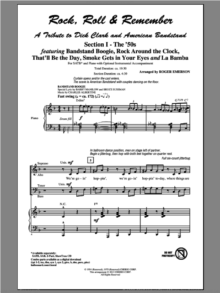 Rock, Roll and Remember: A Tribute To Dick Clark and American Bandstand (Medley) sheet music for choir (SATB: soprano, alto, tenor, bass) by Roger Emerson and Glee Cast, intermediate skill level